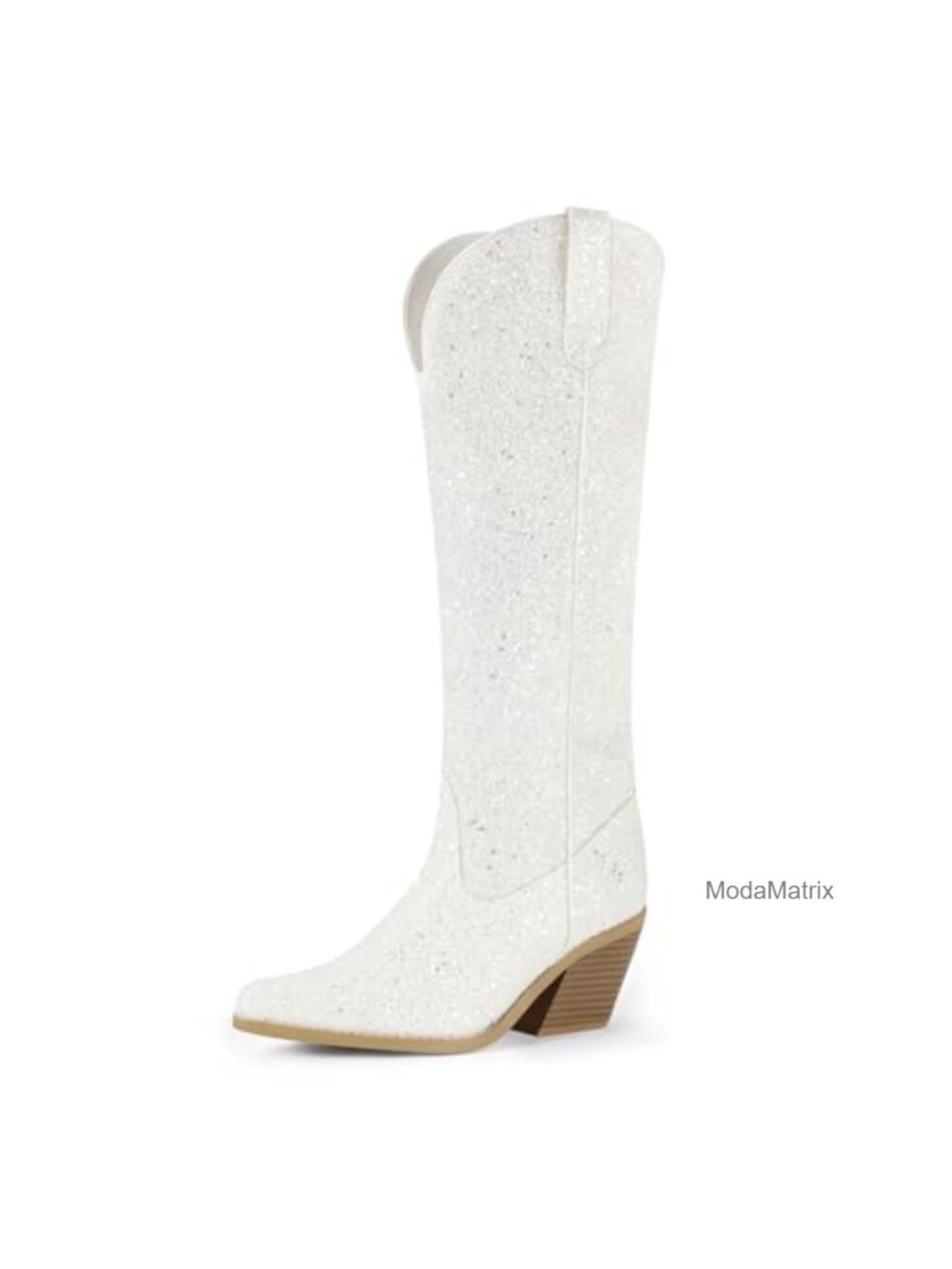 Womens Sparkly Cowboy Knee High Glitter Boots Sequin Pointed Toe Block Heel